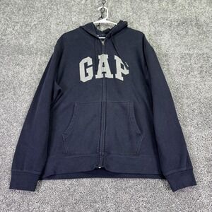 Gap Hoodie Mens 2XL Blue Full Zip Fleece Sweatshirt GAP Logo Kangaroo Pockets